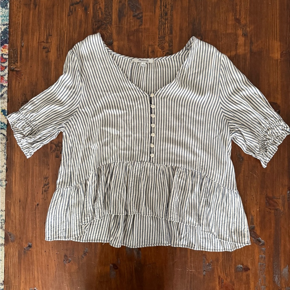 Madewell Striped V-Neck Peplum Top